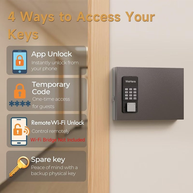 DiDiHere 16 Key Lock Box Wall Mount, Smart Key Cabinet, use One Time Password,Fixed Code, Bluetooth, Wi-Fi Remote, Key Unlock, Security Lockbox Organizer for Valets, Hotel, Car, Office Key Management & Storage - Image 3